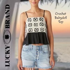 LUCKY BRAND Crochet Spaghetti Strap Ruffle Hem Babydoll Crop Top NWT/XL